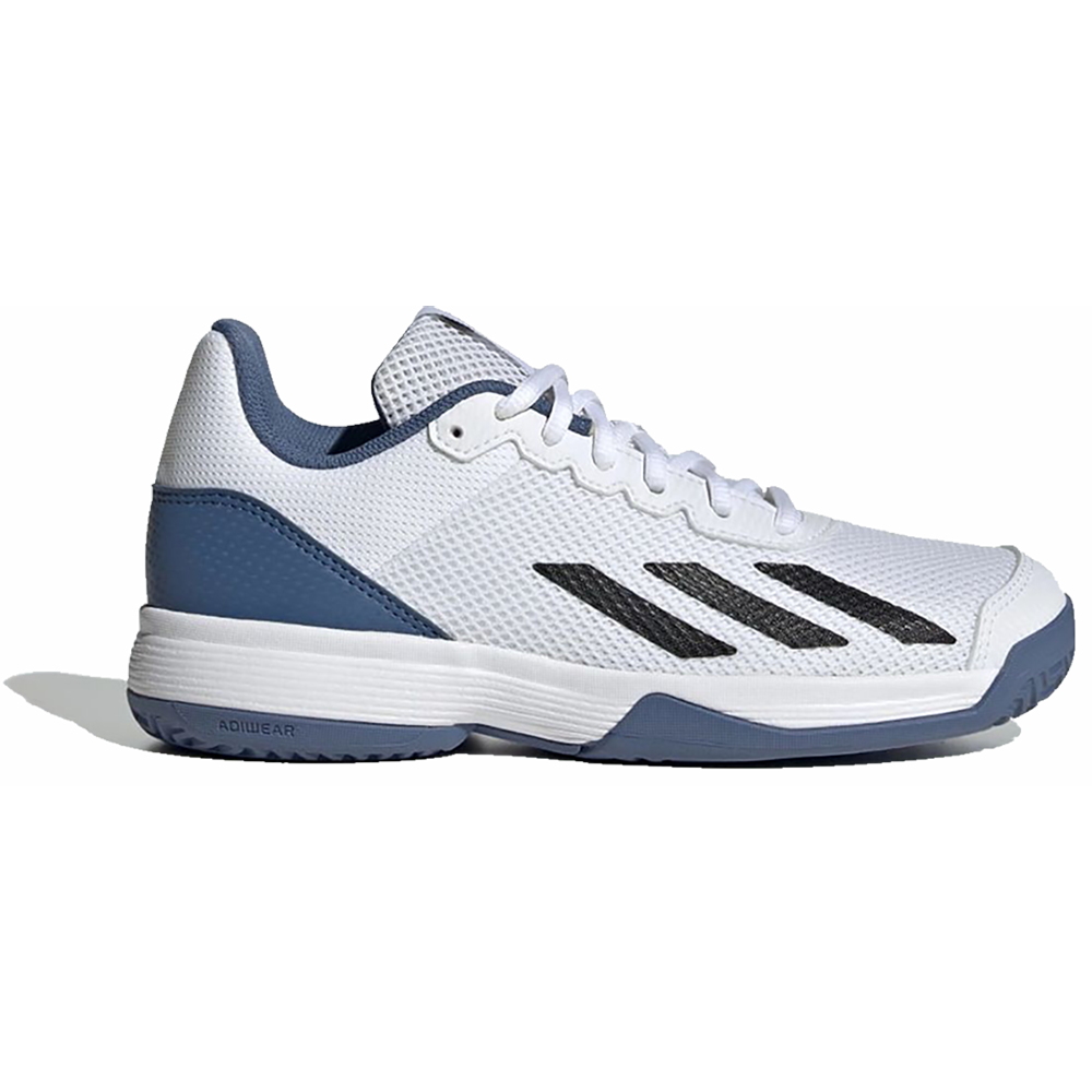 Adidas CourtFlash Junior Tennis Shoes (White/Core Black/Crew Blue