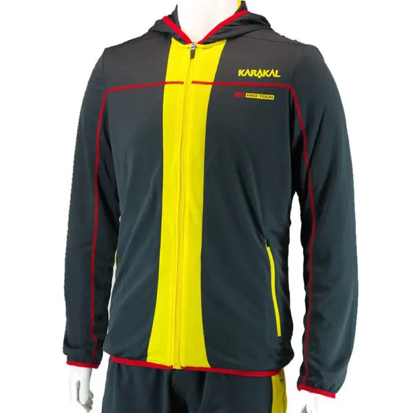 Black hoodie with a white logo on the chest, front view.