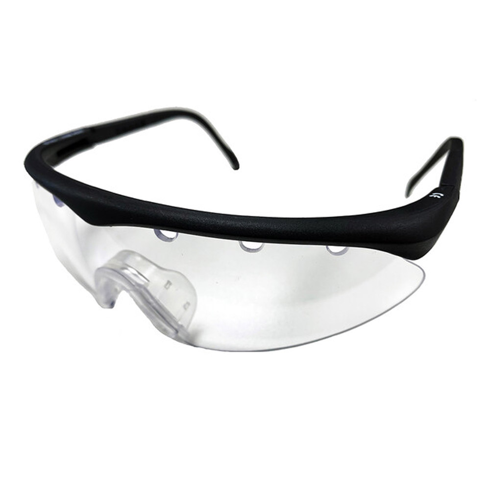 A close-up view of a tennis racquet with textured grip and vibrant strings.